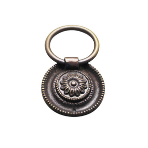 Traditional Rosette Ring Pull, Antique Brass